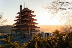 Japanese-style Pagoda in Reading, PA during golden hour